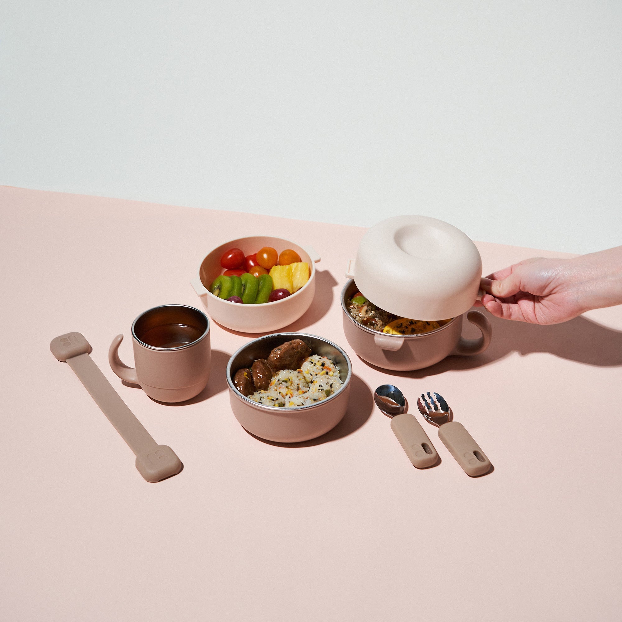 MOTHER-K HUG Stainless Steel Feeding Set (Pink Beige)