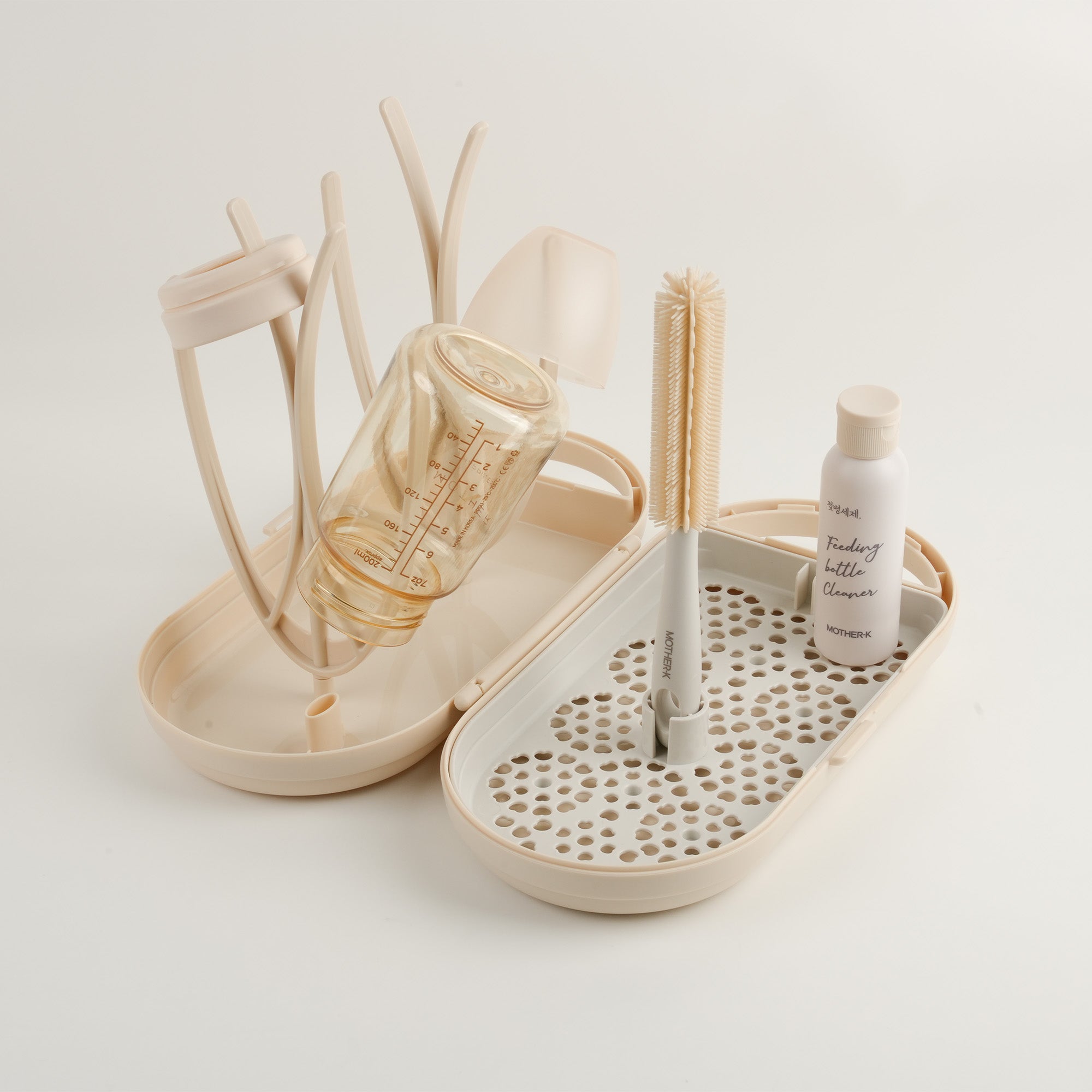 MOTHER-K Portable Feeding Bottle Drying Rack Set_Cream