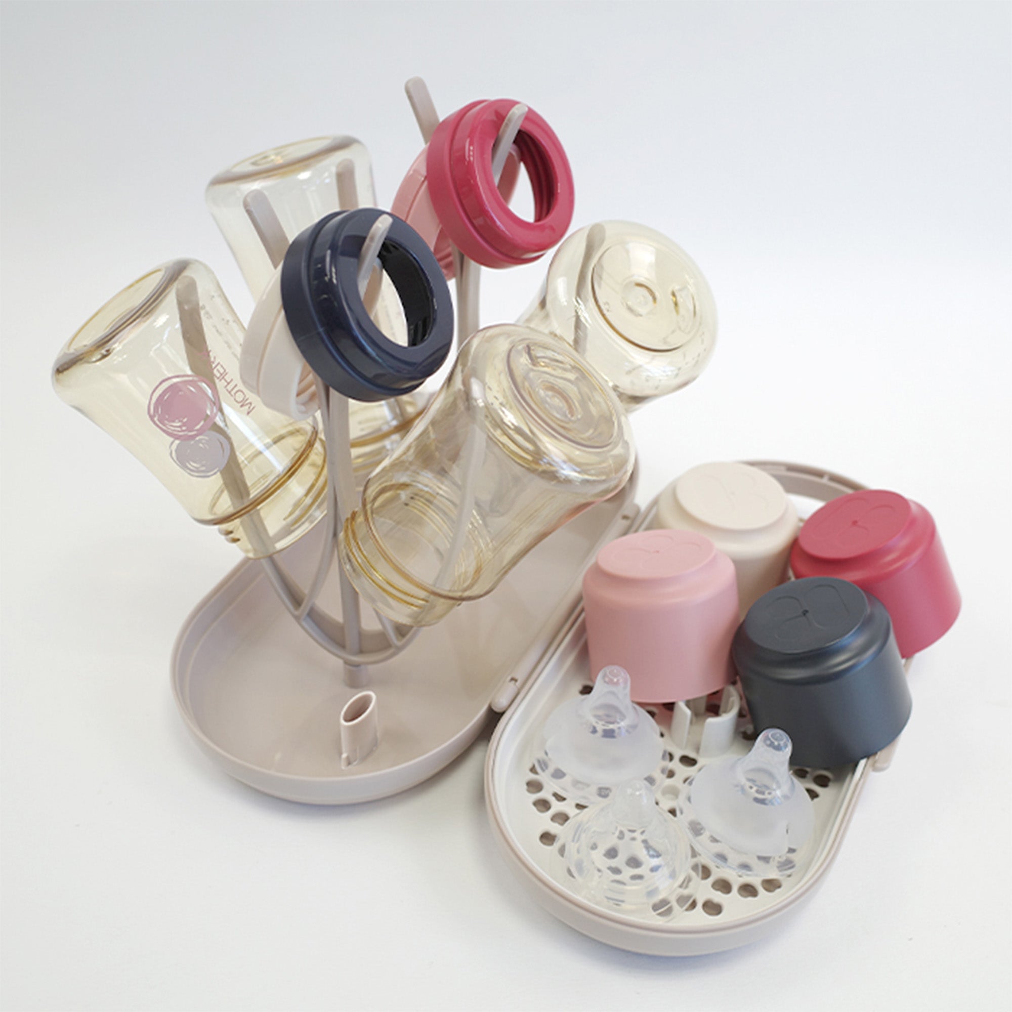 MOTHER-K Portable Feeding Bottle Drying Rack Set_Cream