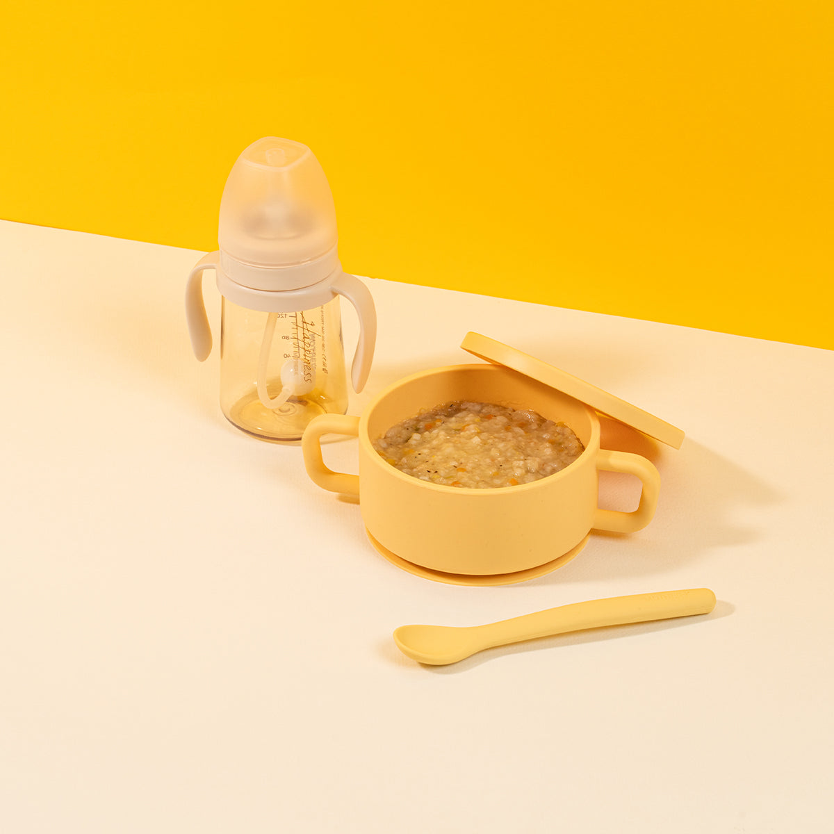 MOTHER-K HUG Dual-Handle Suction Bowl with Lid (Lemon)